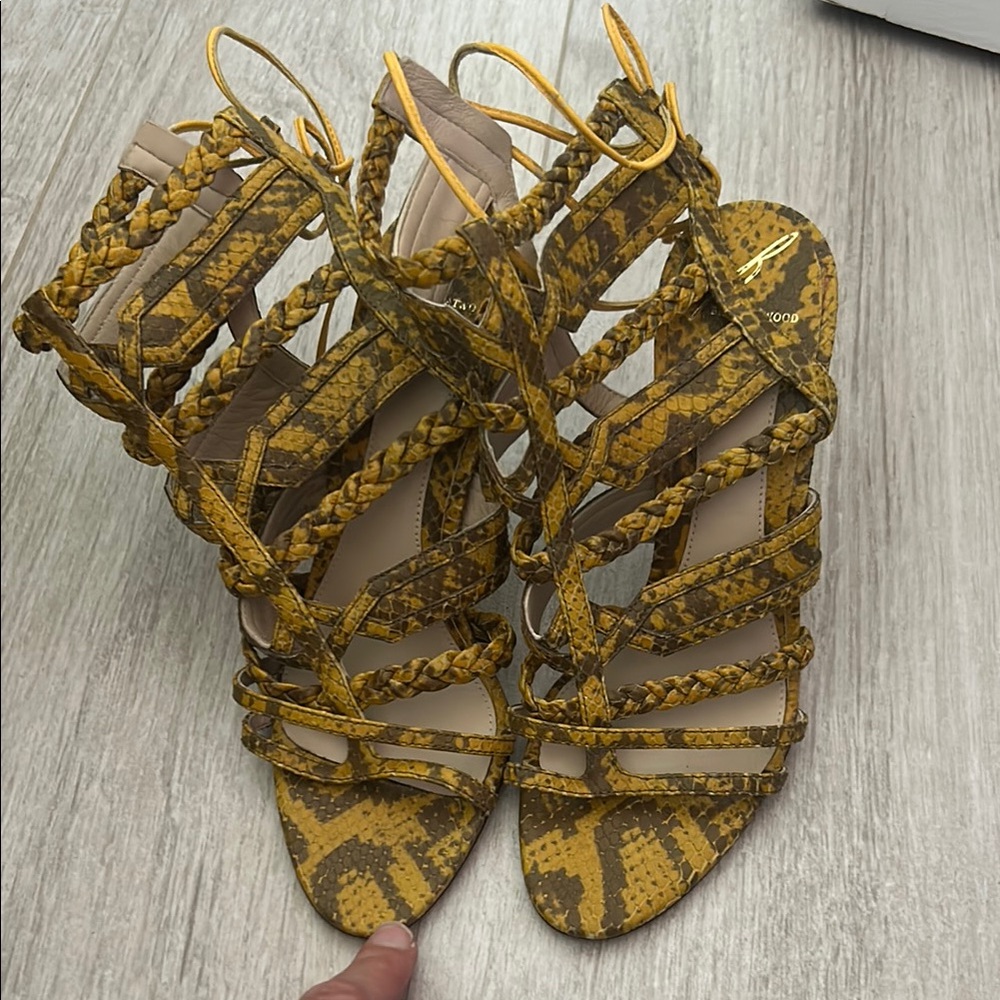 Yellow Snake Print Strappy Sandals